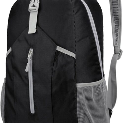 Hiking Daypack Portable Foldable Backpack, Large Capacity Shoulders Bag for Travel, Camping, Mountaineering (Black)