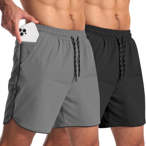 2 Pack 5" Workout Athletic Shorts Men Quick Dry Gym Shorts with Pockets, Exercise Sports Running Shorts for Men